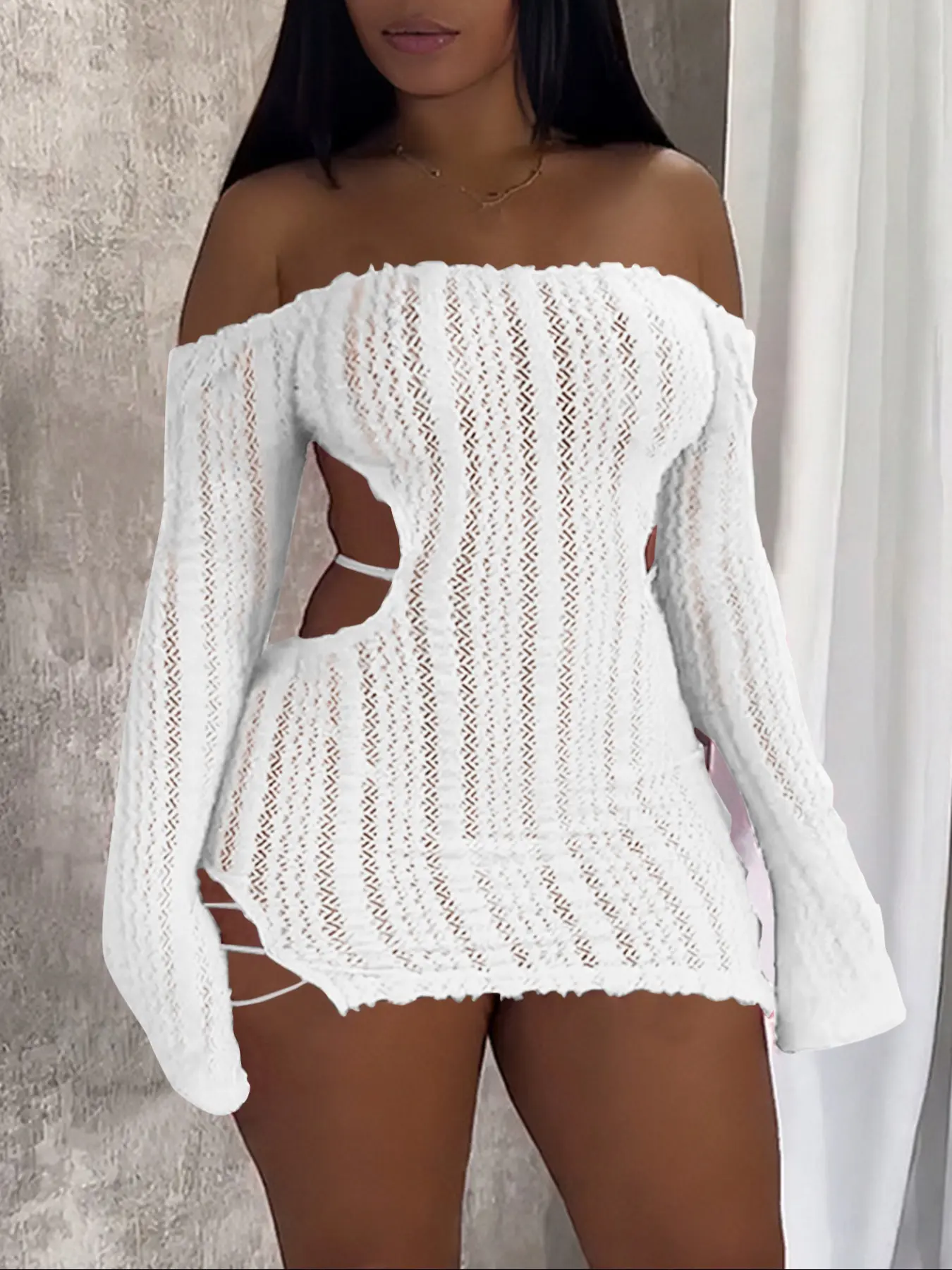 dressy knit dresses Women's No Better Time Grey Ribbed Knit Sweater Mini Dress | Size: L