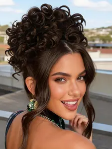 Synthetic Messy Bun Short Curly Ponytail Extension Elastic Drawstring Loose Hair Bun Hair Pieces for Women with Thinning Hair Synthetic Fiber Hair Bun Extension, Synthetic Hairpieces