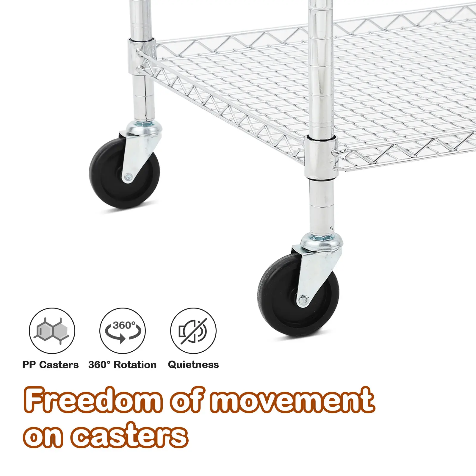 Garvee Heavy Duty 3-Tier Utility Cart for Office – Commercial-Grade Steel Rolling Service Trolley – Multi-Purpose Storage, High or Low Handle Bar, Mobile Organizer
