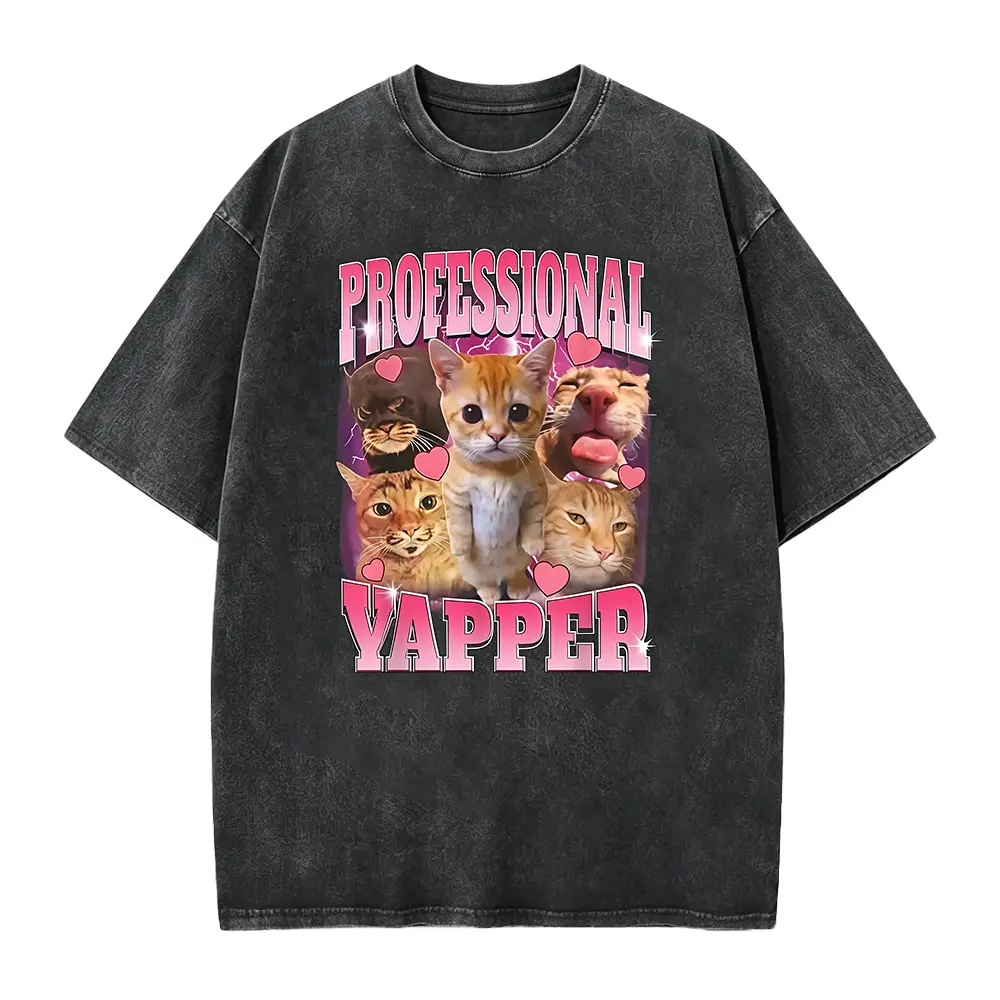 Summer t Shirts Professional Yapper Cat Funny Meme T-Shirt,Unisex Crew neck T-shirt for Men And Women,Casual Summer T-Shirt with Crew Neck,Heavyweight 100% Cotton