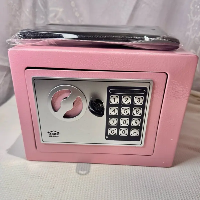 Compact Size Metal Personal Safe, 0.23 Cu Ft Blush Pink Steel for Home Decor, Electronic Keypad & Key Lock Access, 9.1" W x 6.7" D x 6.7" H (Computers & Office Equipment, Office Stationery & Supplies, Safes), Lockable Metal Safes