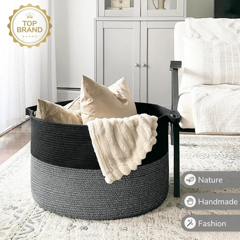 XXXLarge Cotton Rope Basket Woven Laundry Baskets Blanket Baskets Basket with Handle Comforter Cushions Storage Bin Thread Laundry Hamper - 21.7" x 21.7" x 13.8" : XXXLarge Cotton Rope Basket Woven Laundry Baskets Blanket Baskets Basket with Handle Comforter Cushions Storage Bin Thread Laundry Hamper - 21.7" x 21.7" x 13.8" :