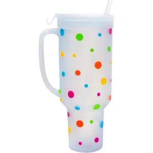 Silipint 64oz Polka Dot WTFumbler - Silicone Tumbler with Ergonomic Handle & Flip Lid Durable Eco-Friendly BPA-Free Dishwasher Safe Reusable Washable Mug for On-the-Go Hydration
