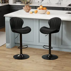 【Deal】NUSETX Modern Bar Stools,Velvet Height Adjustable Swivel Barstools,Armless Kitchen Island Counter Chairs with Back & Footrest,Upholstered Mid Century Bar Stools