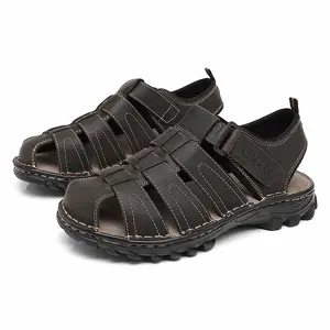 Men's Closed Toe Sandals, Handcrafted Full Grain Leather Fisherman Sandals for Men, Arch Support Breathable Hiking Shoes, Comfortable Walking Footwear, Adjustable Snug Fit