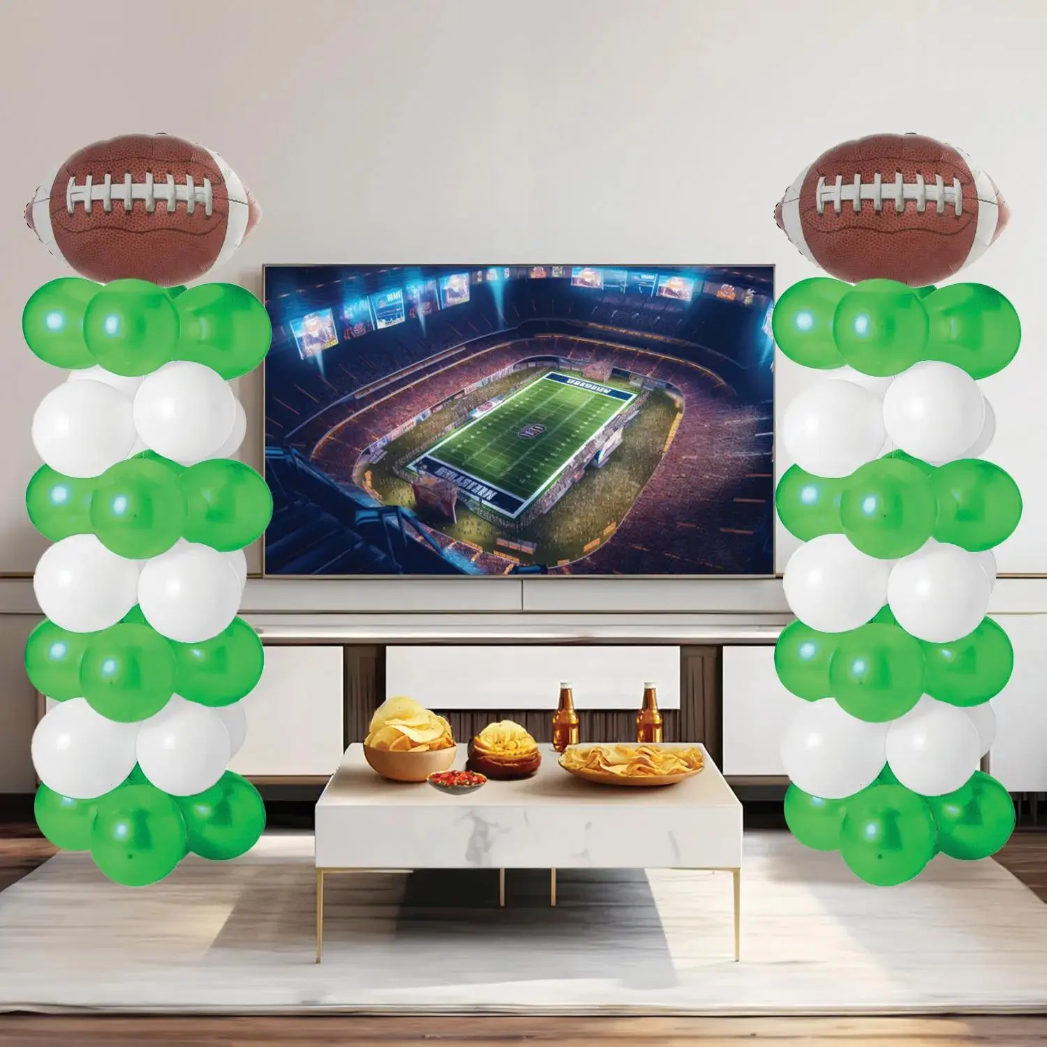 58" Green & White Football Balloon Columns Kit - 155 Pc.