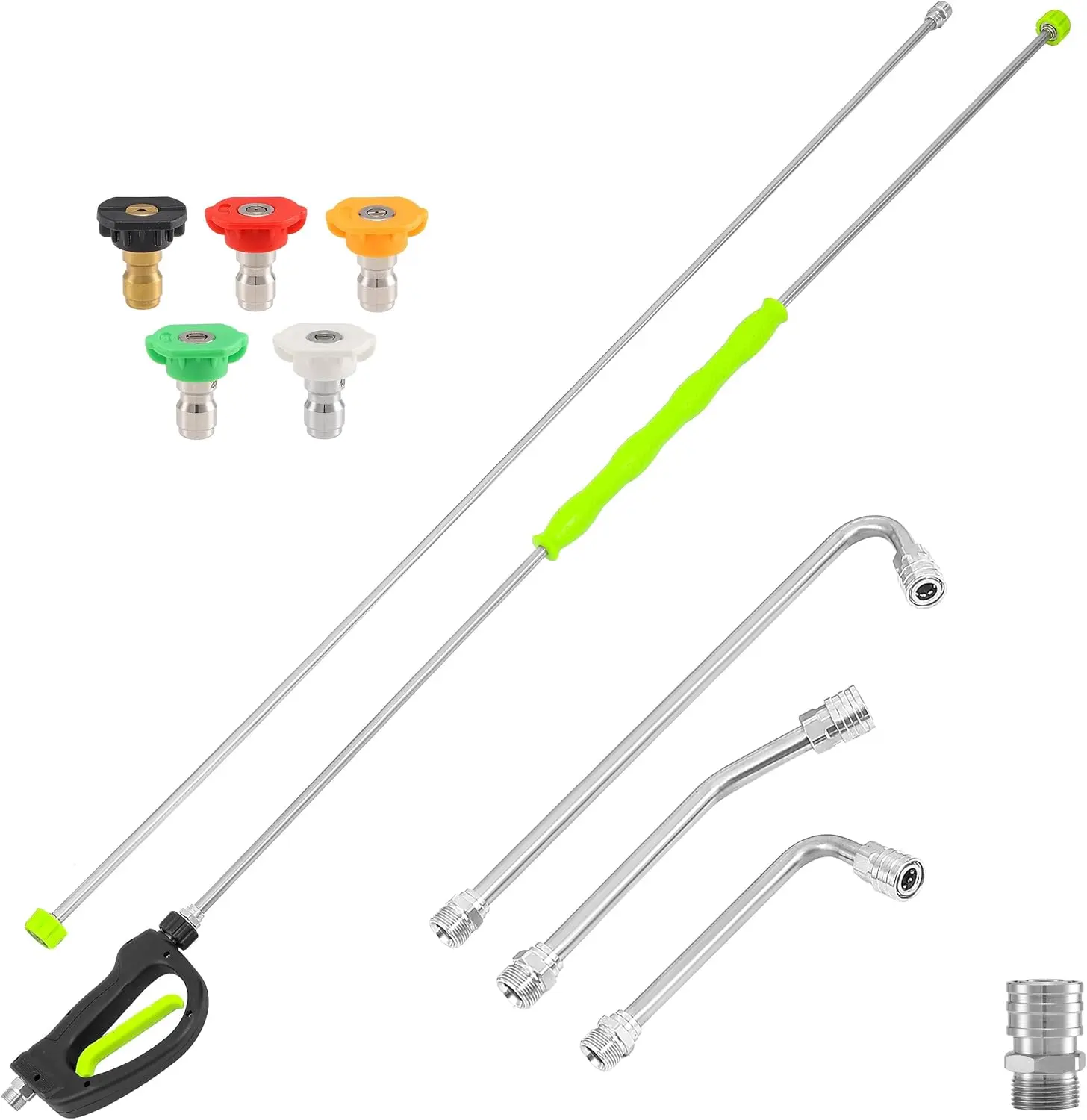 M MINGLE Pressure Washer Extension Wand 120 Inch, Stainless Steel Power Washer Lance with Threaded Connection, Custom Reverse Trigger Wand, 5 Nozzles, 30°/90°/120° Curved Rods, 4000 PSI