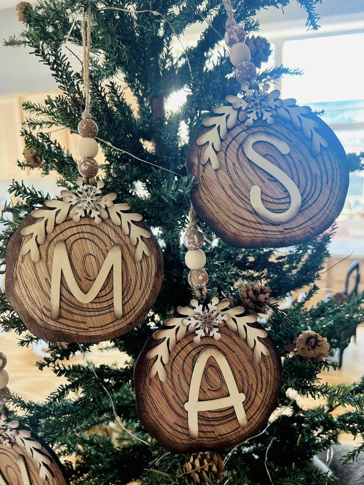 Custom Monogram Ornament wood Laser Hand Painted