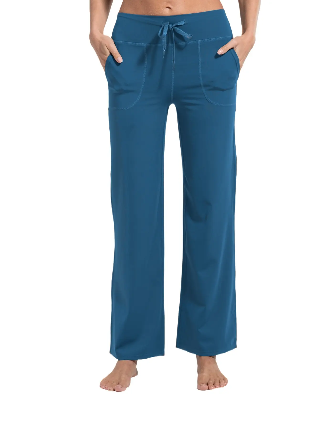 Women's High-Waisted Yoga Pants, Tight-Fitting Running Jogger Style, Side Pockets Drawstring Design, Casual All-Season Wear