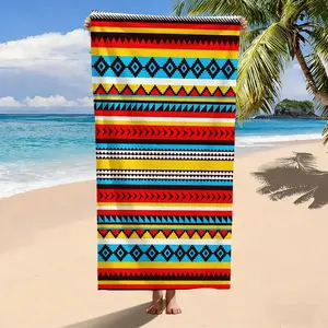 Vibrant Tribal Style Geometric Print Beach Towel, Perfect for Summer Vacations, Relaxation, and Beach Days, Multiple Sizes Available