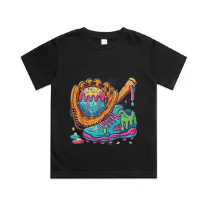 Ice Cream Drip Baseball Stuff Baseball Drip for Boys Cotton T-shirt, Graphic Print Round Neck Short Sleeve Casual Tee for Boys Girls Color Block Tees