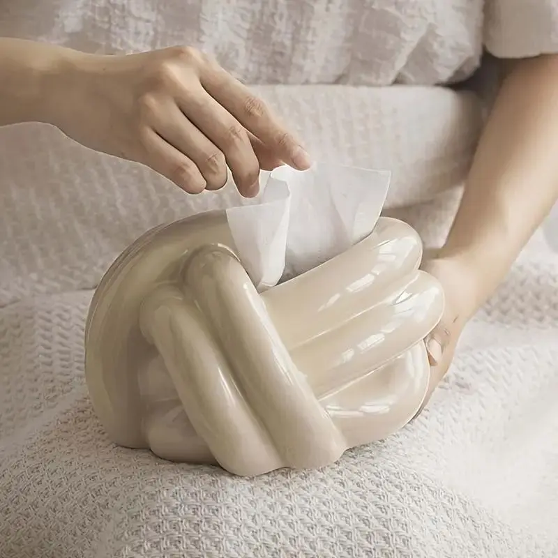 Modern Ceramic Knot Design Tissue Box Cover, Round Napkin Holder, Stylish Home Decor for Bathroom, Living Room, Bedroom
