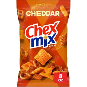 Cheddar Snack Mix 8 oz - Crunchy Crispy Savory Snack Bag with Corn Chex Pretzels Cheese Crackers & Breadsticks for Party or Road Trip