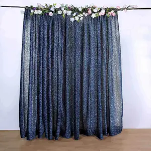 Navy Blue Metallic Shimmer Tinsel Backdrop Drape Curtain, Event Background Divider Panel - 20ftx10ft