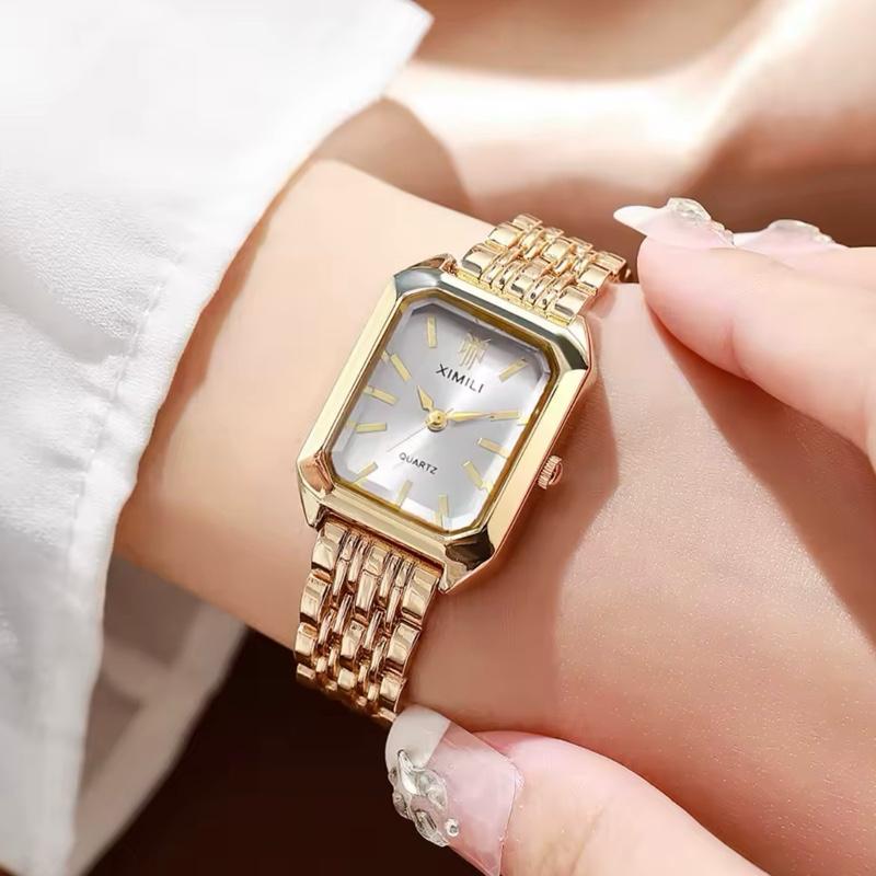 XIMILI Luxury Women's Gold-Tone Rectangle Quartz Watch with Stainless Steel Band Fashion Wristwatches Reloj Mujer Without Box