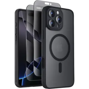 Designed For iPhone 16 Pro Max For Case, Compatible with MagSafe, with Privacy Screen Protectors X2, [Camera Protection] [15FT Drop Protection] Shockproof Phone Case, 2024, Black