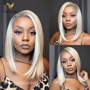 VSIGN 13x6 HD lace Front Ombre Ash Blonde Mixed Brown and Blonde Color Bob Style Natural Looking Synthetic Heat Resistant Fiber For Women