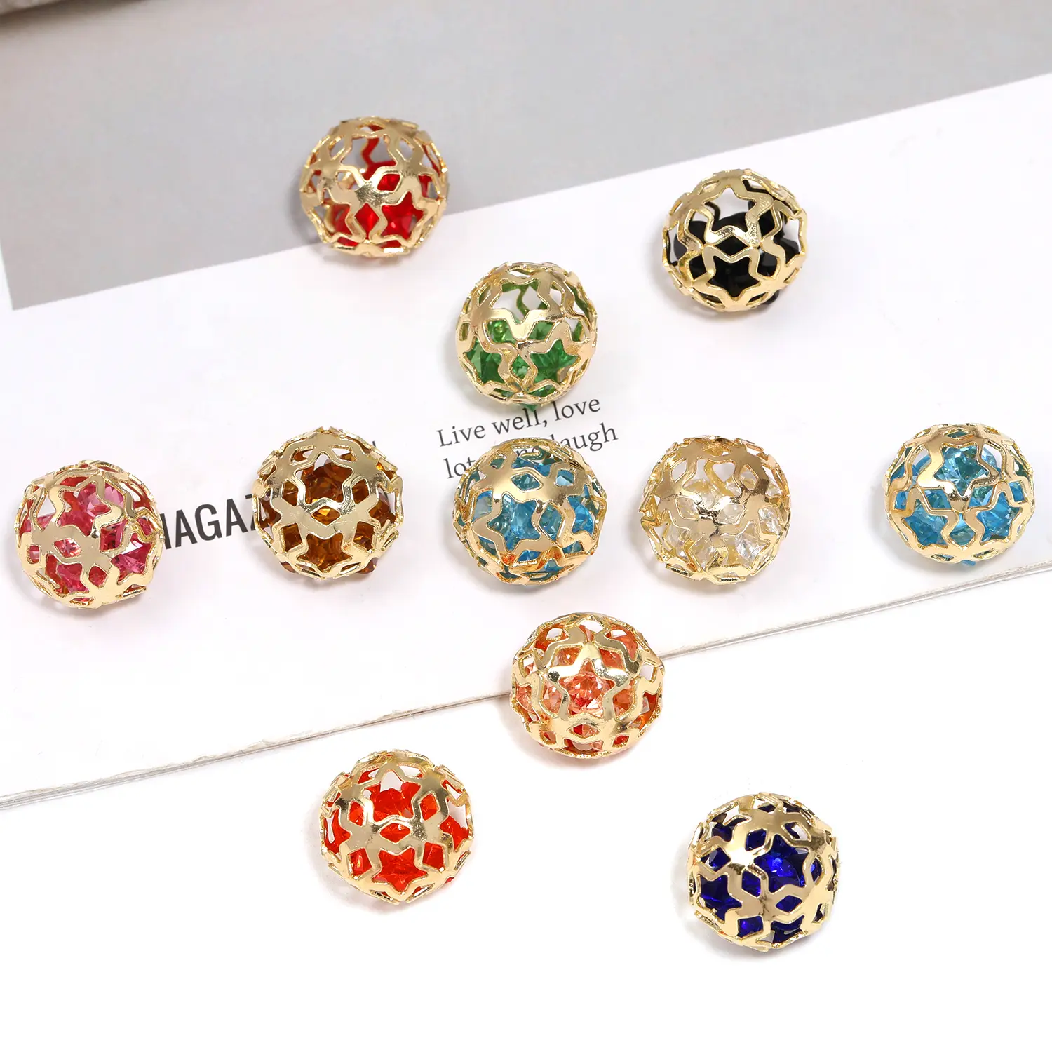 【B127】50Pcs MIX Hollow metal drill ball metal hollow beads diy bead pen car hanging mobile phone chain accessories