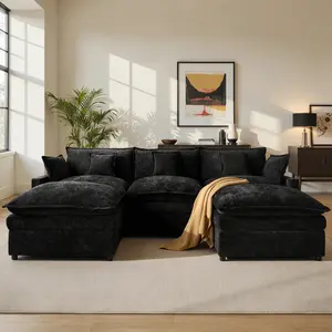 【2 Package Shipping】Weaxty 108" Sectional U/L-Shaped Double Layer Chenille Couch, Morden Sofa with 2 Ottoman, Arrange Freedom, Pet-Friendly Fabric, Sturdy Frame for Living Room, Bedroom