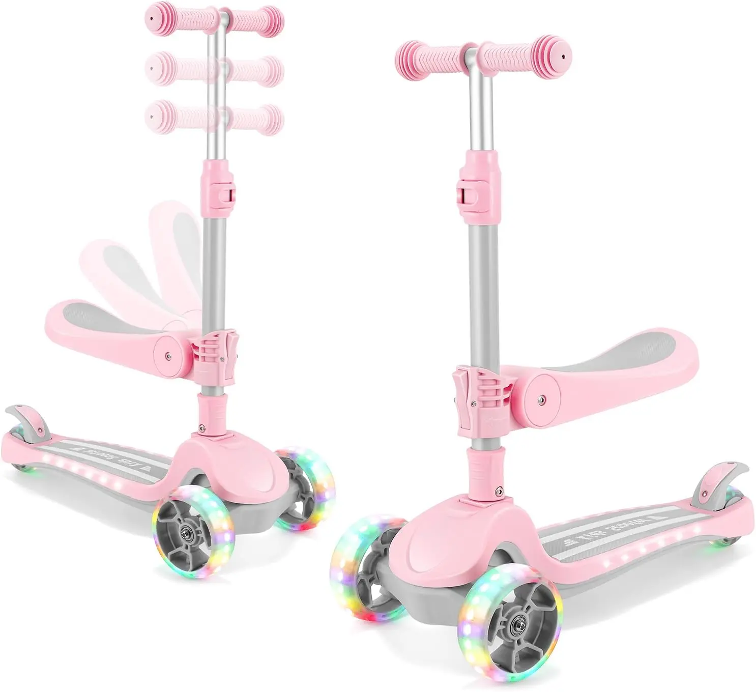 Pink 3-in-1 Toddler Scooter (Ages 1-6) - Push-Kick Design, Adjustable Handlebars, Light-Up Wheels, Rear Brake, Kids Gift; Manual Push-Pull Roller for Cellulite Relief; Dual-Motor Electric Commuter with Smart Display