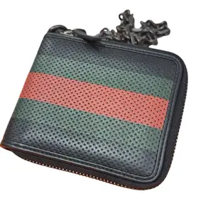 Pre-owned GUCCI leather Small Leather Goods Perforated Web Chain Wallet