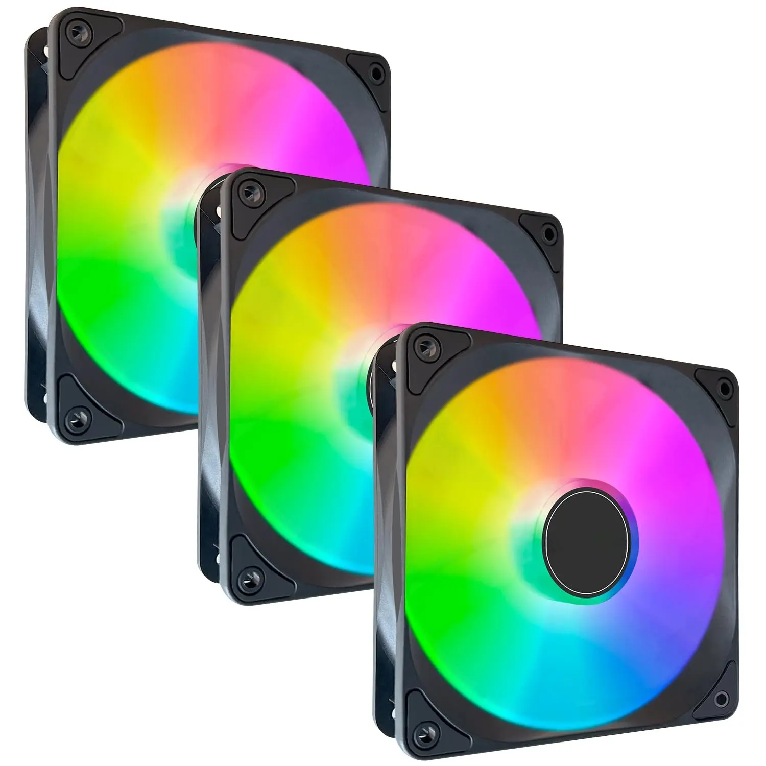 FS-120 High Performance Quiet 120mm RGB Fans, 3 Pack - Low Noise PC Case Fans with Hydraulic Bearing - 12v 3pin and molex 4pin PSU Plug
