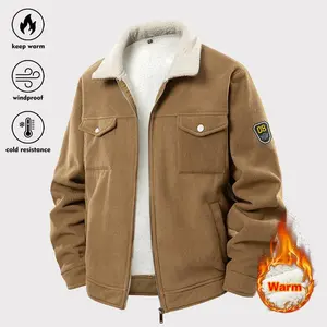 Men's Corduroy Sherpa Lined Jacket Warm Windproof Cold Resistant Vintage Casual Winter Coat with Pockets Heavyweight Fleece Lined Outerwear for Men