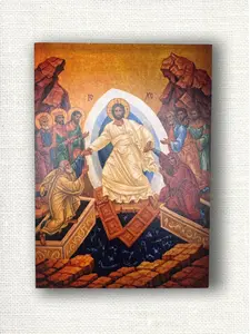 Christian Icon Jesus Christ Resurrection on Wood 8x5.5