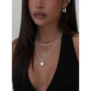 Double Date Layered Necklace Silver