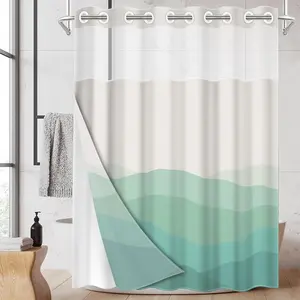 1pc Fresh Waterfall Dual-Layer Shower Curtain, Polyester, Mold-Resistant, Waterproof, Wall-Mounted, Bathroom, All Seasons