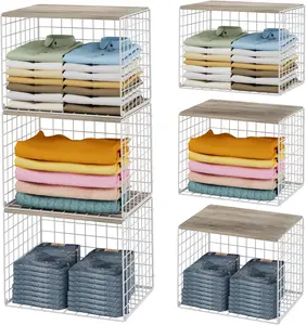 3Pack Stackable Closet Organizers and Storage Shelf, Storage Bin Basket with Top Board for Clothes Sweaters, Widened Opening, Heightened Design, Large Capacity Sturdy Clothing Storage Organizer