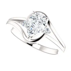 Cubic Zirconia Engagement Ring- The Erma (Customizable Pear Cut 3-stone Style with Small Round Cut Accents and Tapered Split Band)