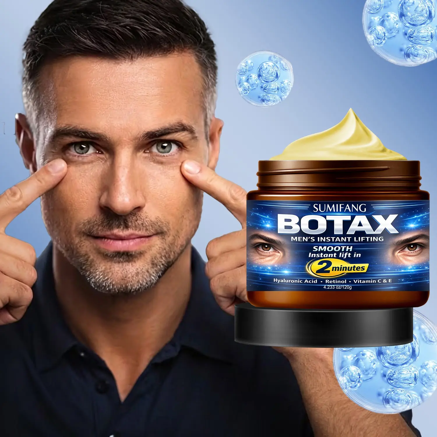 SUMIFANG BOTAX Men's Instant Lifting & Firming Eye Cream 120g For Men, Daily Anti Aging, Hydrating Moisturizing, Retinol + Hyaluronic Acid + Vitamin C/E, lifts and firms skin, Reduces fine lines, refreshing, Lightweight and non-greasy, Skin Care Products