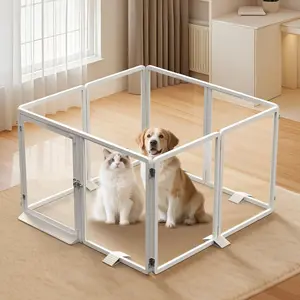 Sunyrisy Clear Acrylic Pet Playpen, 24" H Transparent Dog Fence with Support Feet, Sturdy & Stylish Indoor Enclosure for Puppy, Cat, Rabbit, Easy to Assemble & Clean