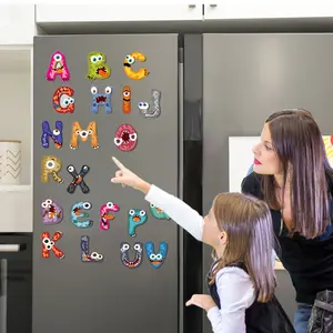 Monster Magnetic Stickers Cognitive Educational Toys, Kids' Puzzle Magnetic Suction Refrigerator Stickers, Digital Literacy Toys, Kids' Day Gift Decor Yellow