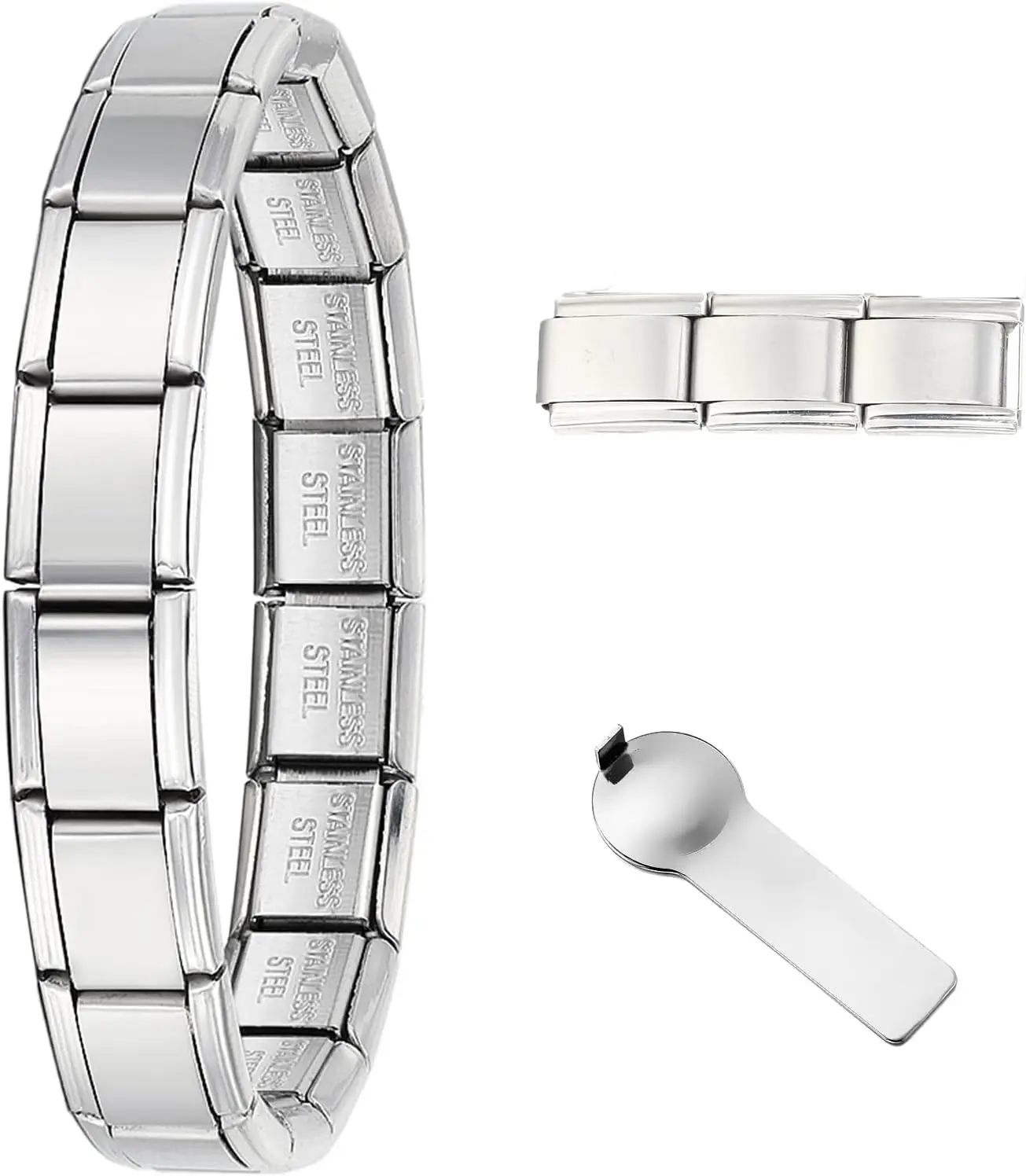 9mm Italian Charm Bracelet Starter Set, Stainless Steel Classic Link Bracelet for Women Men, Adjustable 6.75-8 inch, 18+3 Links with Connector Tool  Multiple Colors