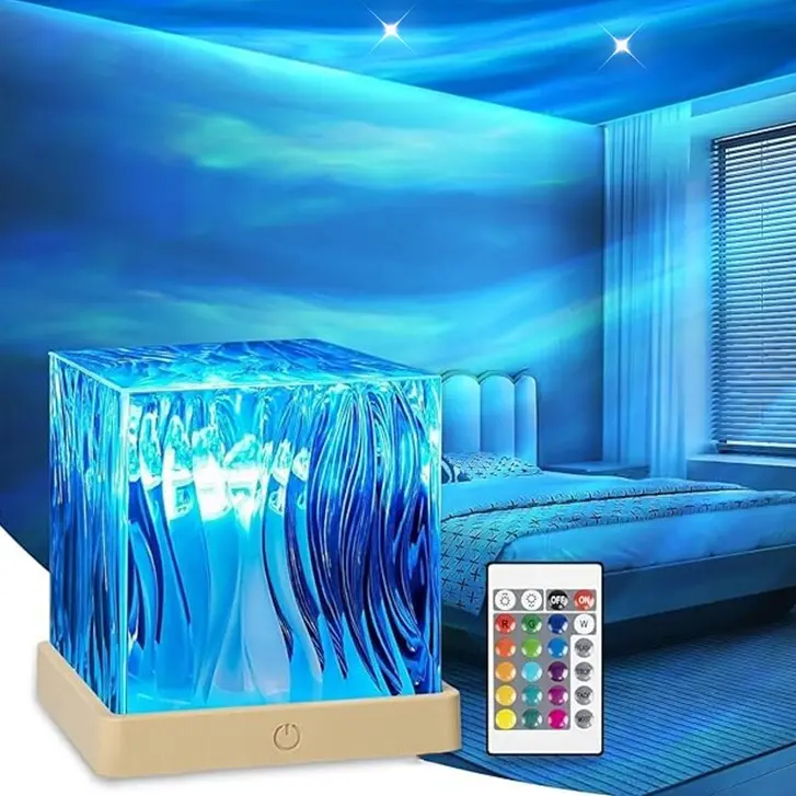 16-Color Dimmable LED Water Ripple Aurora Night Light for Bedroom, Crystal Design Ambient Decoration Lamp, USB Powered, Decorative Modern Night Lights, Home Decor, Gift, christmas lights outdoor, led lights for bedroom