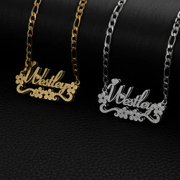 GGIRL18K Gold-Plated Personalized Flower And Heart-Shaped Name Necklace—Customizable Name, Vintage Lace Pendant—A Unique And Fashionable Accessory, Perfect As A Special Gift For Birthdays, Holidays, And Anniversaries