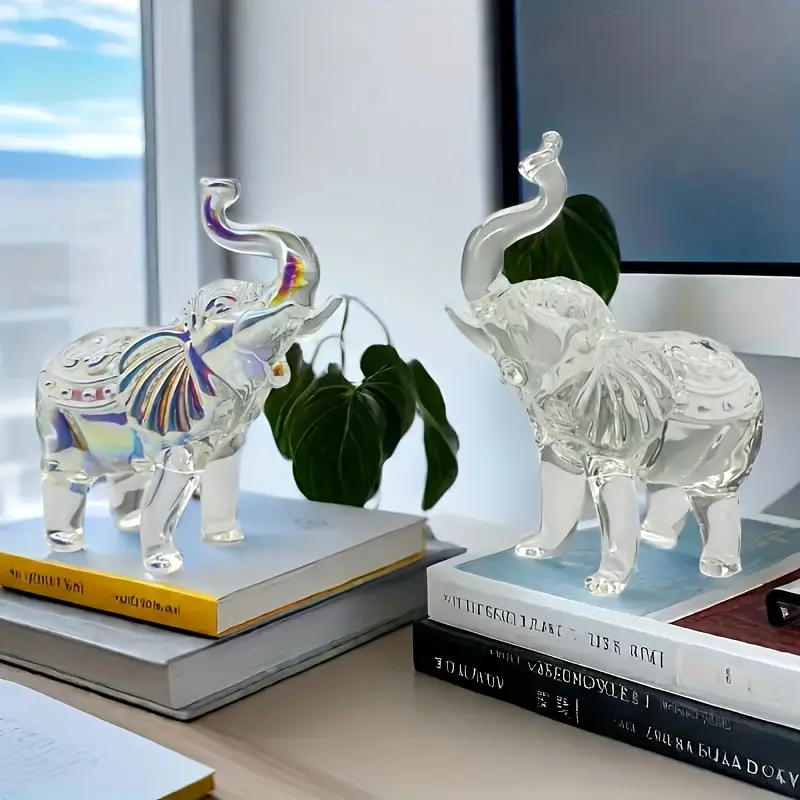 Elegant Crystal Elephant Figurine - Sparkling Glass Decor with Colorful & Clear Options, Ideal for Home & Office Bookshelf or Tabletop Display Room Ornaments White