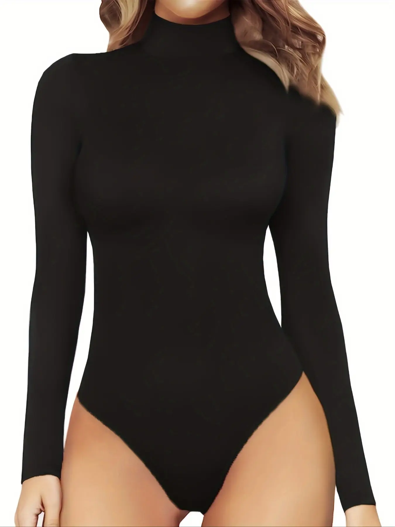 Women's Long Sleeve Tight Bodysuit, High Neck Comfortable Soft Innerwear, Elastic Stretchy One-Piece Top, Fall & Winter Fashion, Elegant Style, Basic, Fashionable Bodysuits