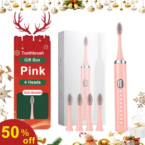 Christmas new products Deep Cleaning Electric Toothbrush with 4 Brush Head & Case,8 Cleaning ModesRechargeable Toothbrush for Home & Travel,Fall, Winter Gift, New Year Gift, ChristmasGift, Stocking Fillers, Thanksgiving Gifts Cleansing Pink