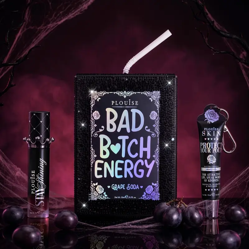 P.Louise Crystal Bad B*tch Energy Lip Conditioner & Lip Oil Duo, Shimmer Finish, Cherry-Scented, Sugar-Infused, Turkish Delight Flavor, Creamy Texture