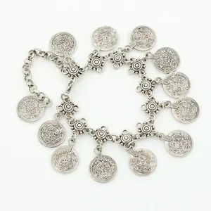 Cross-border European and American fashion new arrivals: stylish, retro-style metal coin tassel anklet for women.