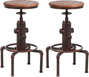 Industrial Bar Stools Set of 2 Vintage Counter Stool for Kitchen Island Farmhouse Breakfast Dining Chair 23.6-29.5inch Height Adjustable Fire Hydrant Design (Red Bronze) home bar