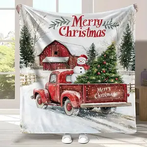 Vintage Christmas Country Style Throw Blanket - Soft Knitted Polyester All-Season Cozy Blanket for Home Decor, Bed, Sofa - Machine Washable Multipurpose Blanket with Festive Design