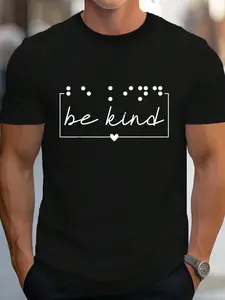 100% Cotton Be Kind Blind Awareness Braille Visual Impaired T-Shirt Women's Men's Graphic Tee Crew Neck summer vacation Tops