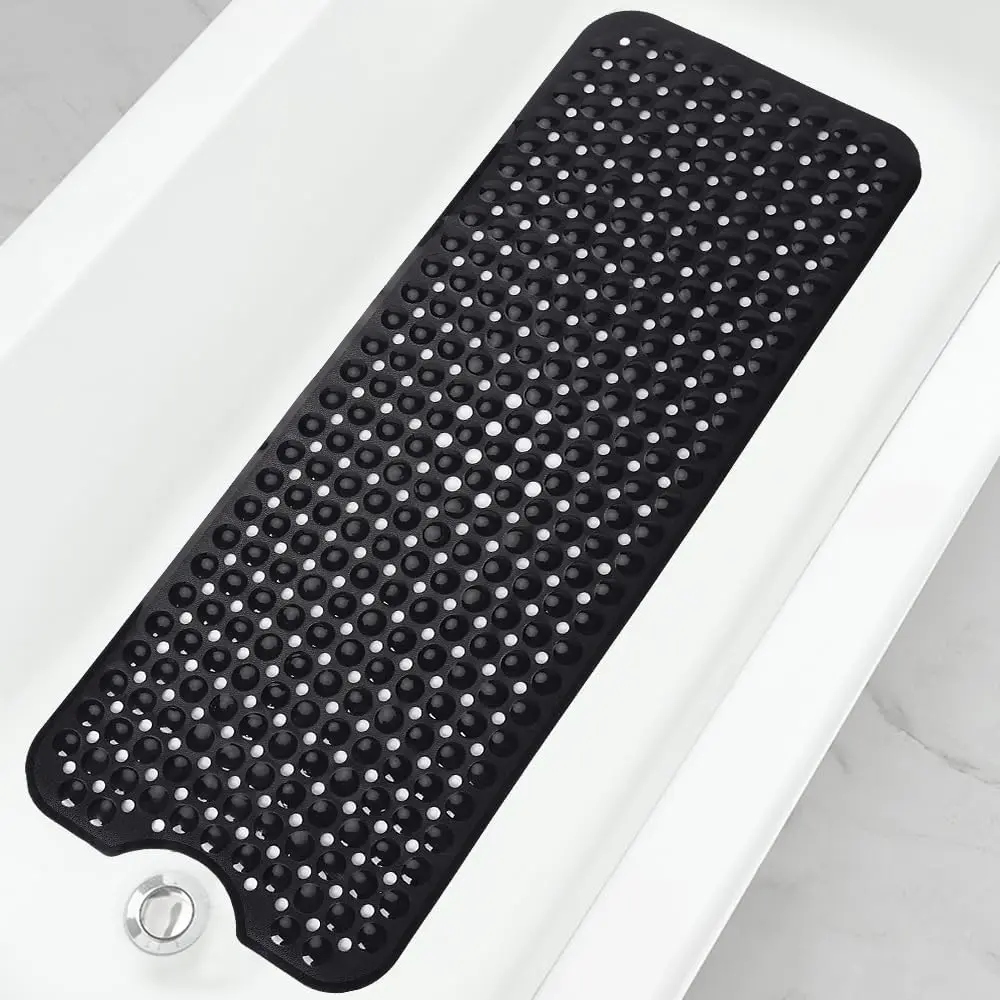 Bathtub and Shower Mats, 40x16 Inch Extra Large Non Slip Soft Bath Tub Mat with Suction Cups and Drain Holes for Bathroom Floor and Keep Tubs Clean, Machine Washable, Black