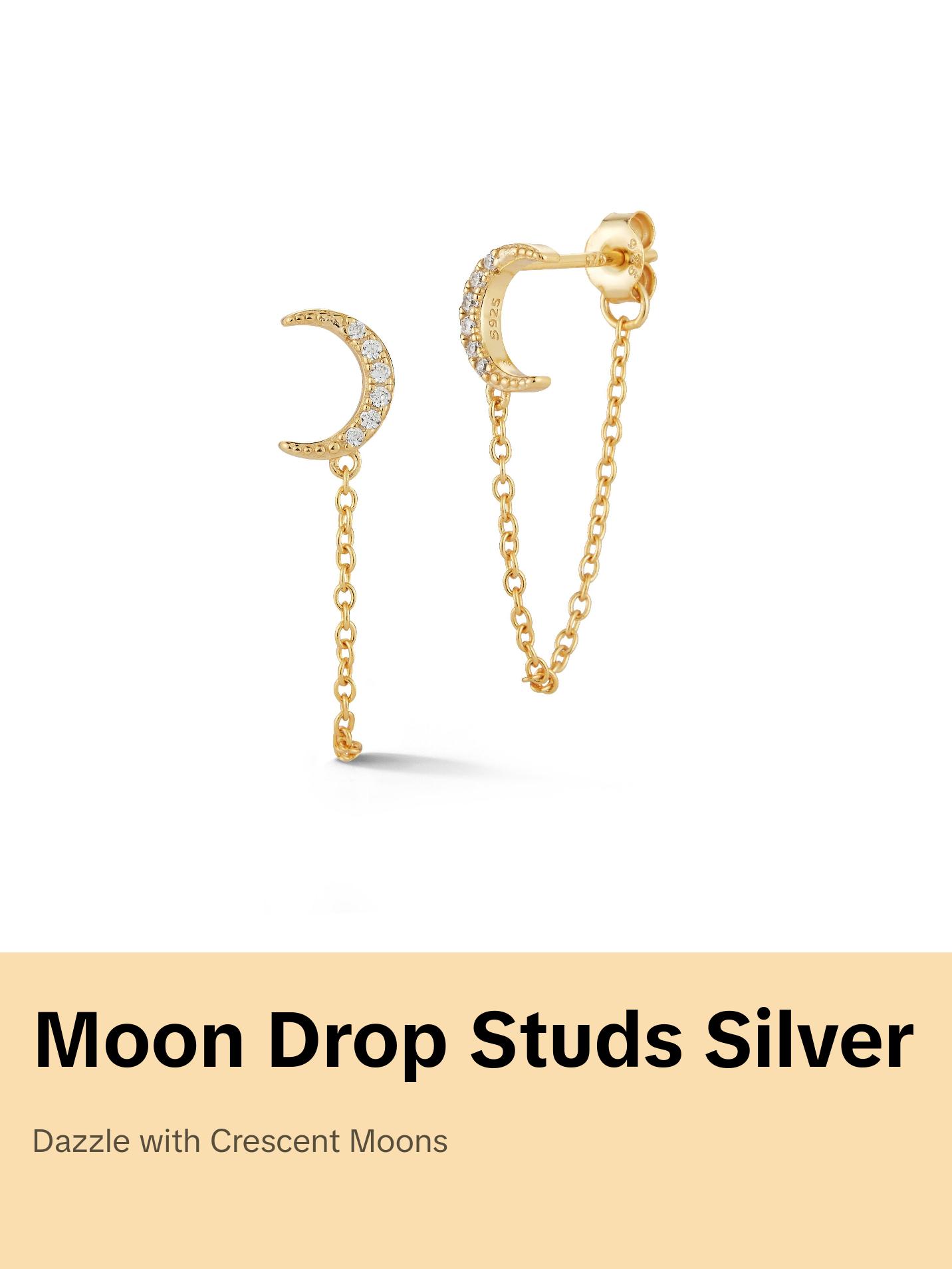 Crescent Moon Drop Stud Earring