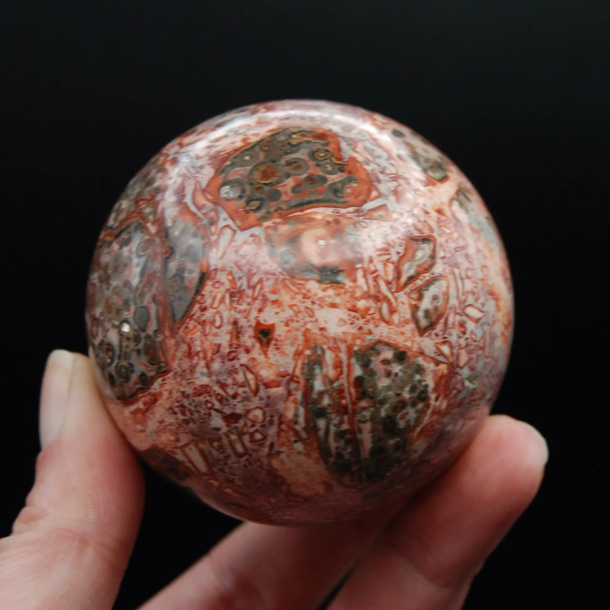 2.5in 294g Pink Leopard Skin Jasper Crystal Sphere, Mexico