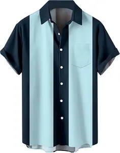 Bowling Colorblock Blue Vintage Hawaiian Shirt